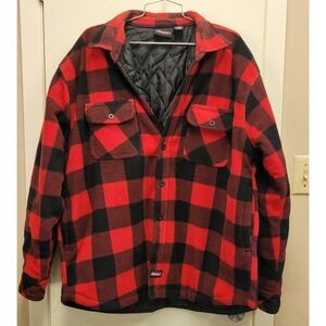 Dickies Red/Black Buffalo Plaid  Button Long Sleeve  Fleece Jacket ‎ Men's XL